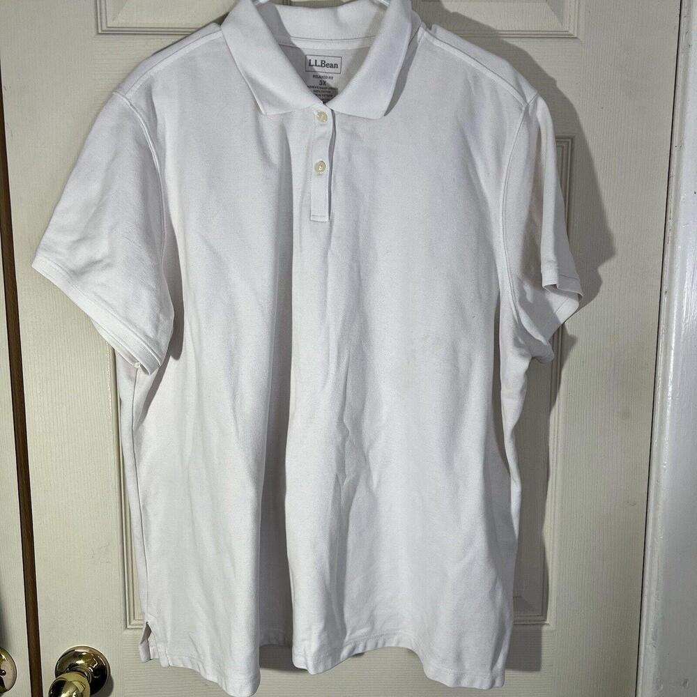 L L Bean Womens Polo Shirt Size 3X White Relaxed Fit Cotton
